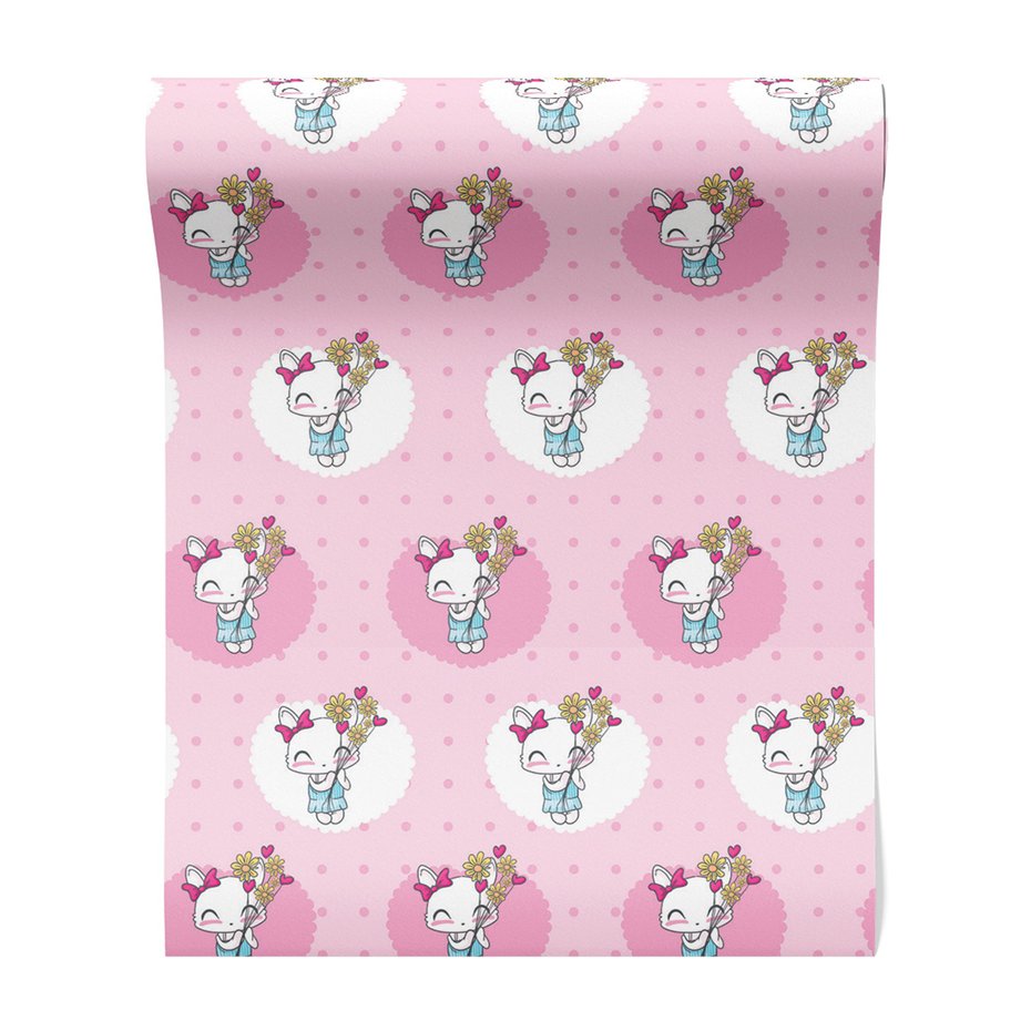 Tapeta - dziecięca, kotek, kwiaty,