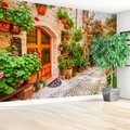 Fototapeta - uliczka, kwiaty, doniczki