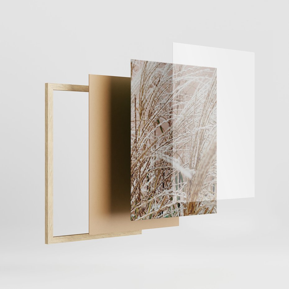 Zestaw obrazy w ramie, plakaty - roślina, beżowy, dekoracja - rama drewno