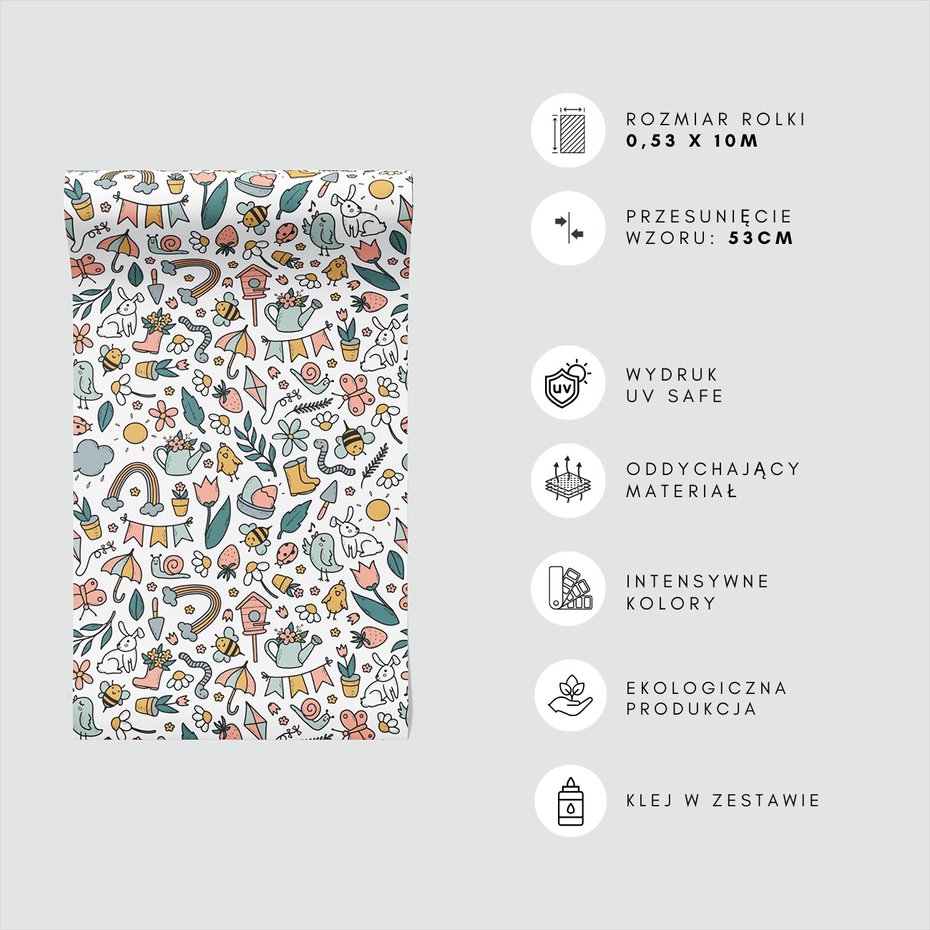 Tapeta - dziecięca, kwiaty, wzór, truskawki