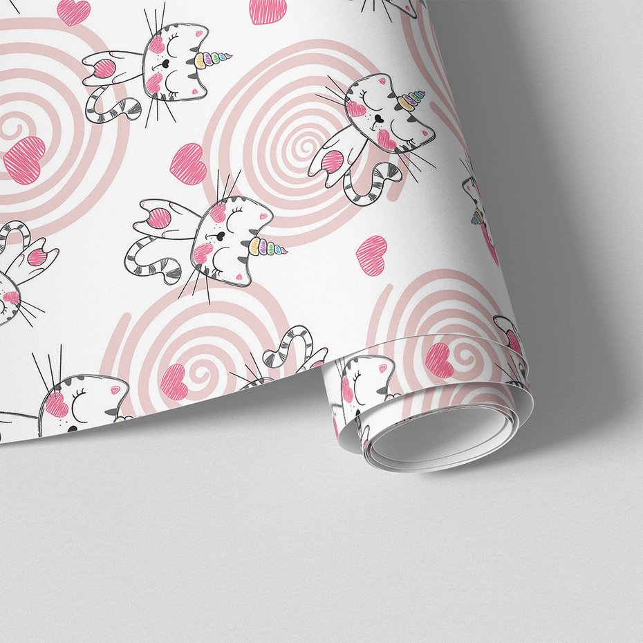 Tapeta - dziecięca, koty, jednorożce, serca