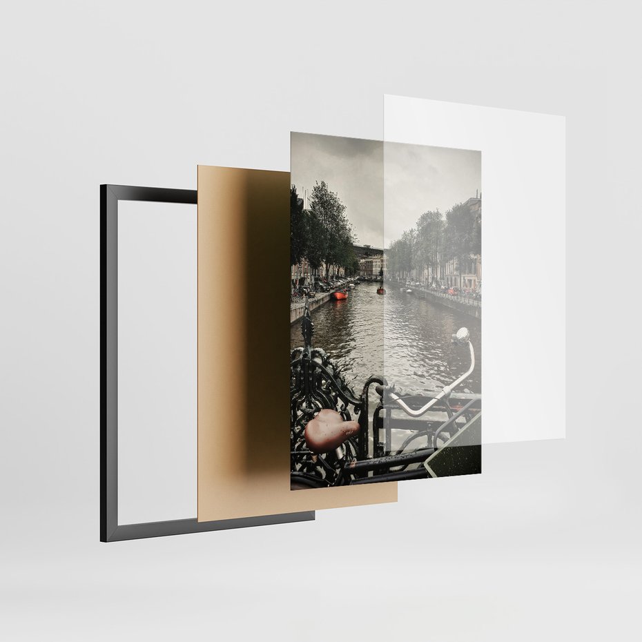 Zestaw obrazy w ramie, plakaty - Amsterdam, kanał, miasto - rama czarna