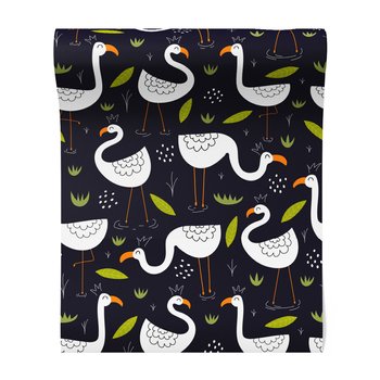 Tapeta - flamingi, liście, woda