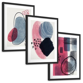 Zestaw obrazy w ramie, plakaty - abstrakcja, pastelowe, plamy, - rama czarna