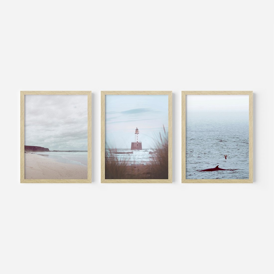 Zestaw obrazy w ramie, plakaty - morze, plaża, krajobraz - rama drewno