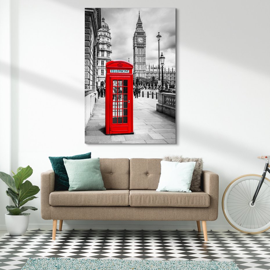 Obraz na płótnie - Londyn, budka telefoniczna, Big Ben
