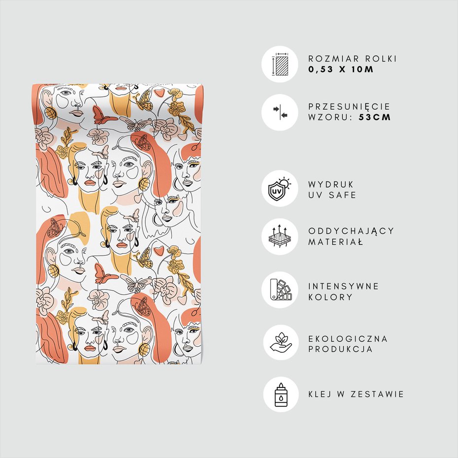 Tapeta - twarze, motyle, kwiaty