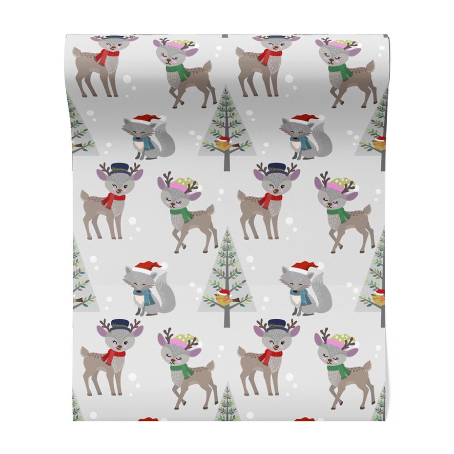 Tapeta - dziecięca, renifer, lis, drzewo