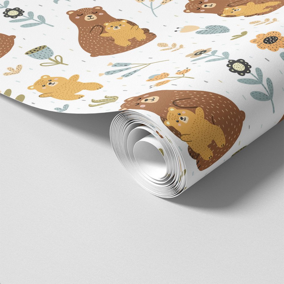 Tapeta - dziecięca, niedźwiedź, matka, kwiaty