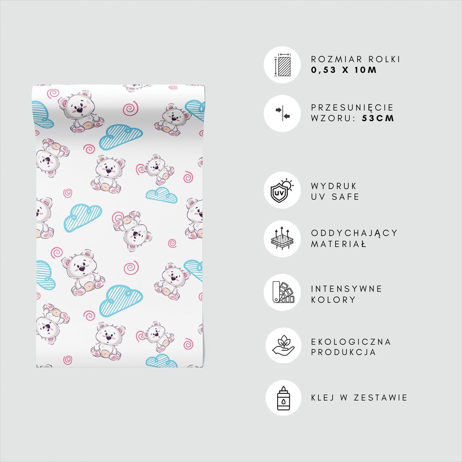 Tapeta - dziecięca, niedźwiedź, chmura, spirala