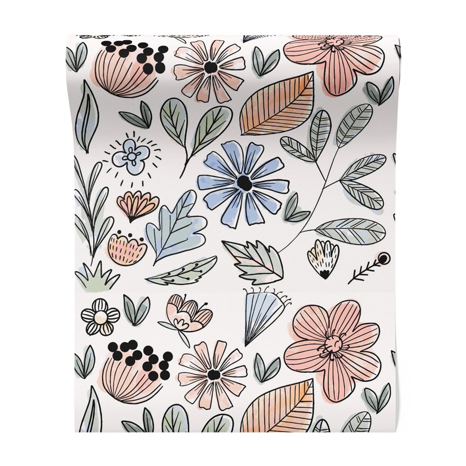 Tapeta - kwiaty, liście, wzór