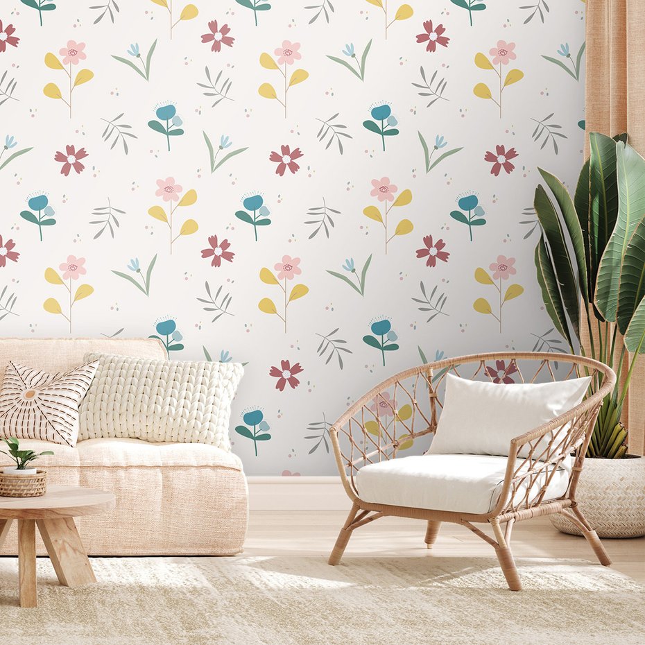 Tapeta - kwiaty, liście, pastelowe,