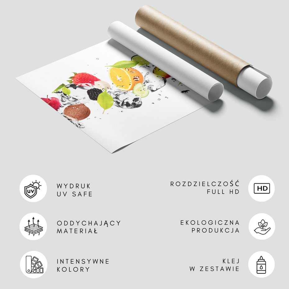 Fototapeta - owoce, kostki lodu, świeżość