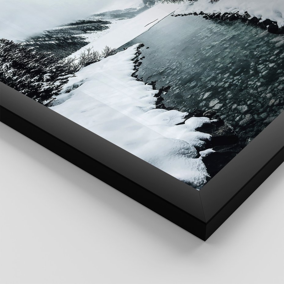 Zestaw obrazy w ramie, plakaty - zima, śnieg, krajobraz - rama czarna