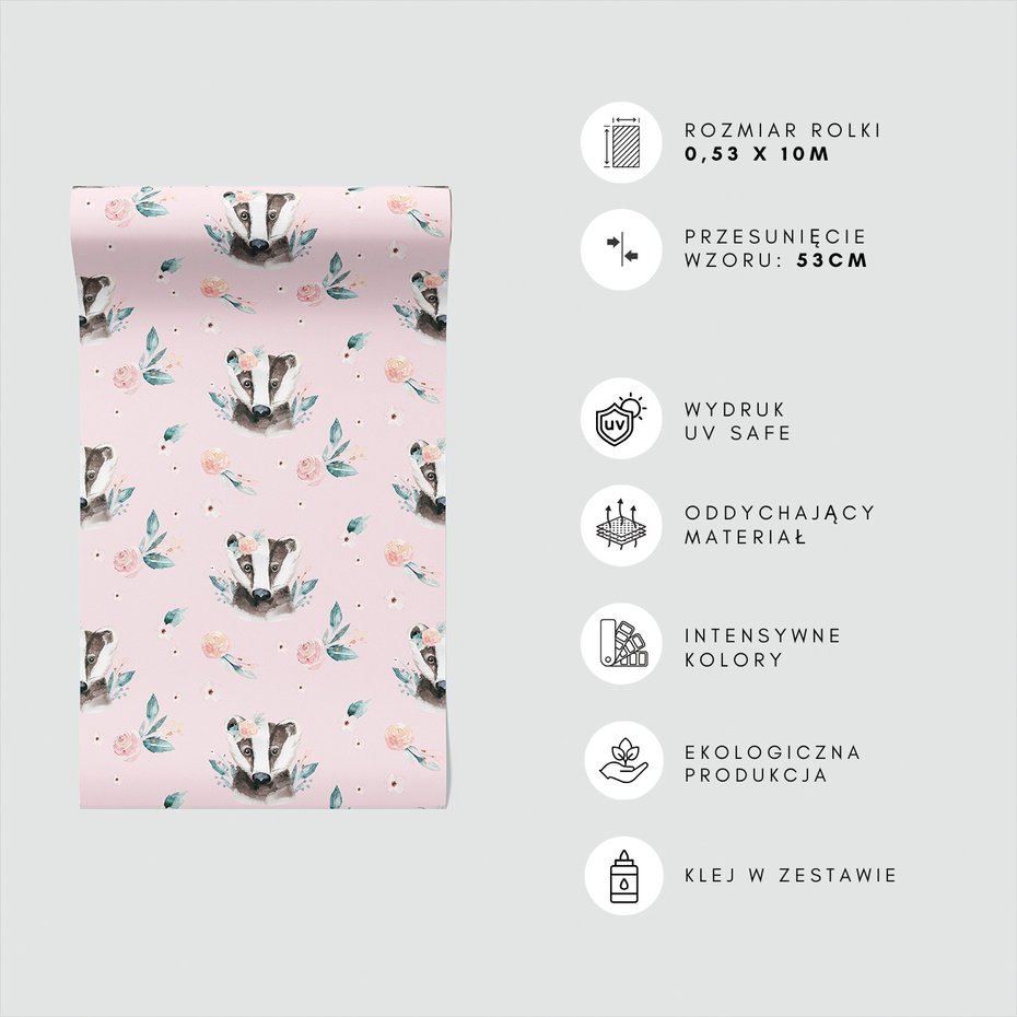 Tapeta - borsuk, kwiaty, liście