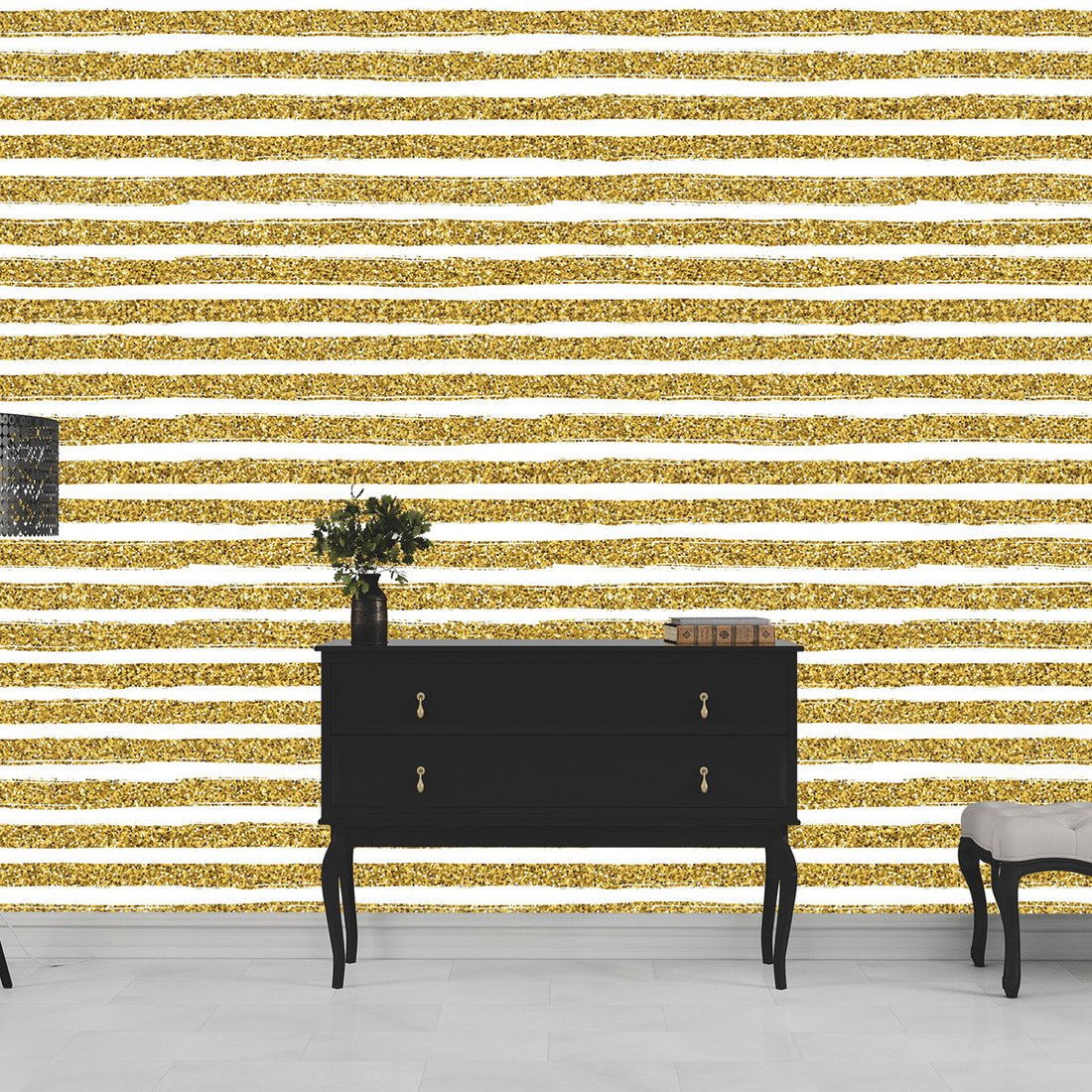 Tapeta - linie, złoto, brokat