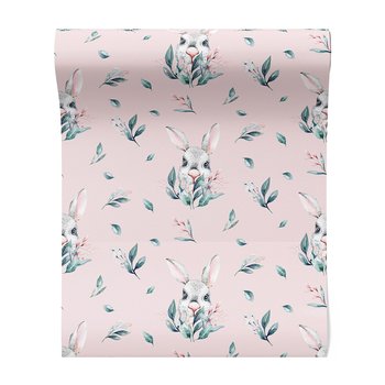 Tapeta - królik, liście, kwiaty