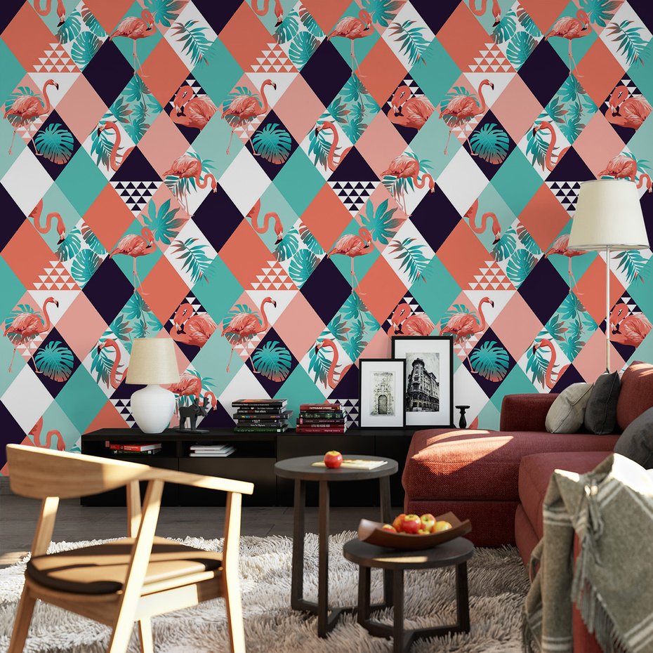 Tapeta - flaming, liście, geometria