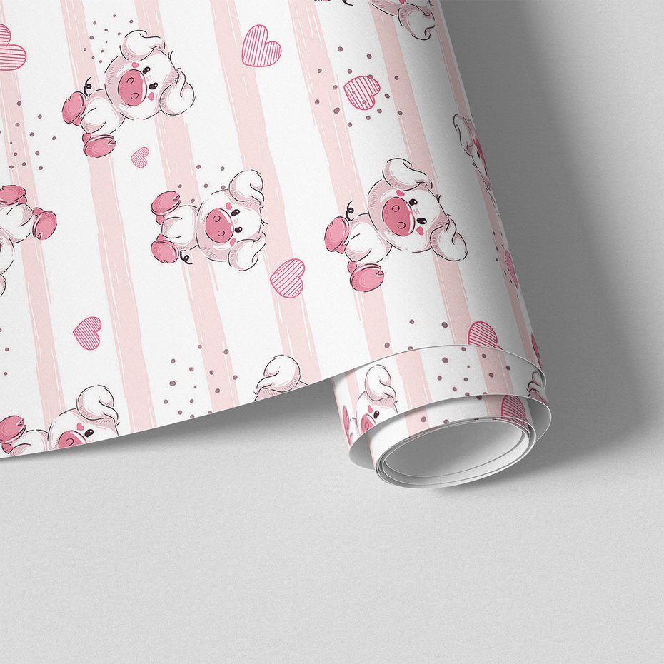 Tapeta - dziecięca, świnka, serca, kropki