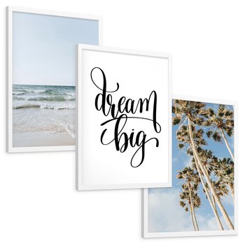 Zestaw obrazy w ramie, plakaty - plaża,palmy,morze - rama biała