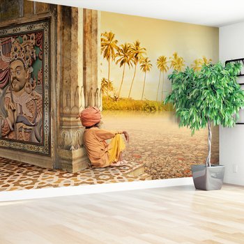 Fototapeta - człowiek, morze, palmy