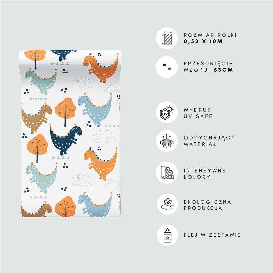 Tapeta - dziecięca, dinozaury, drzewa, chmury