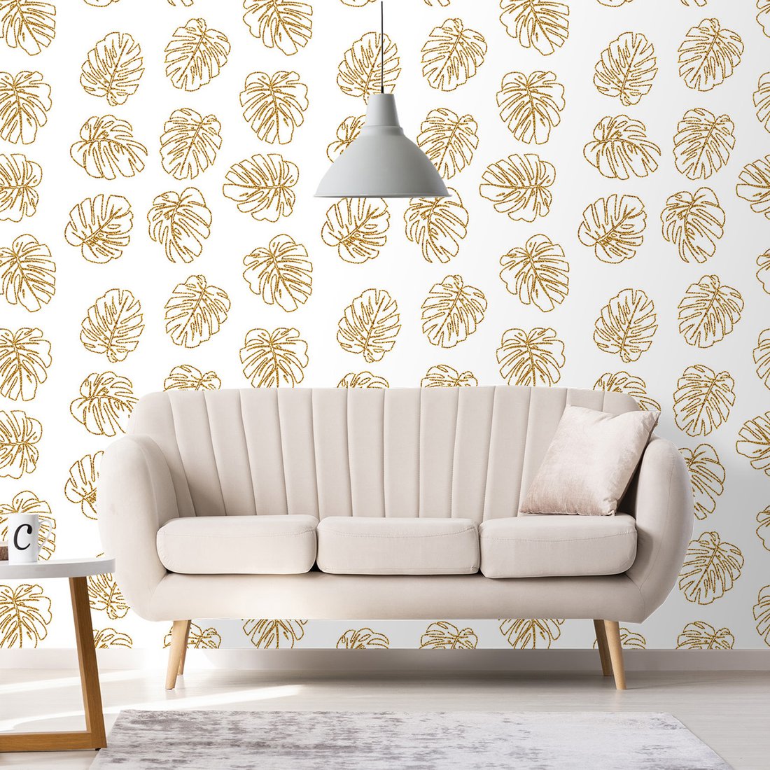 Tapeta - liście, monstera, złoto
