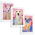 Zestaw obrazy w ramie, plakaty - zwierzęta, psy, kolorowe - rama biała