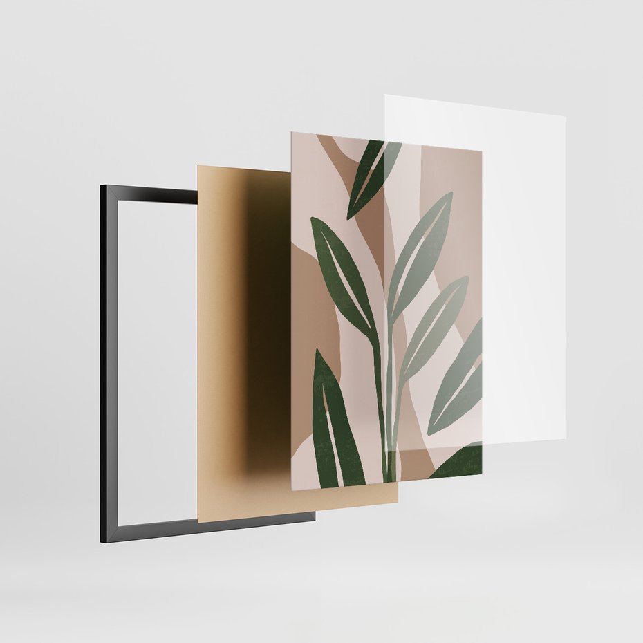 Zestaw obrazy w ramie, plakaty - liście, rośliny, abstrakcja - rama czarna