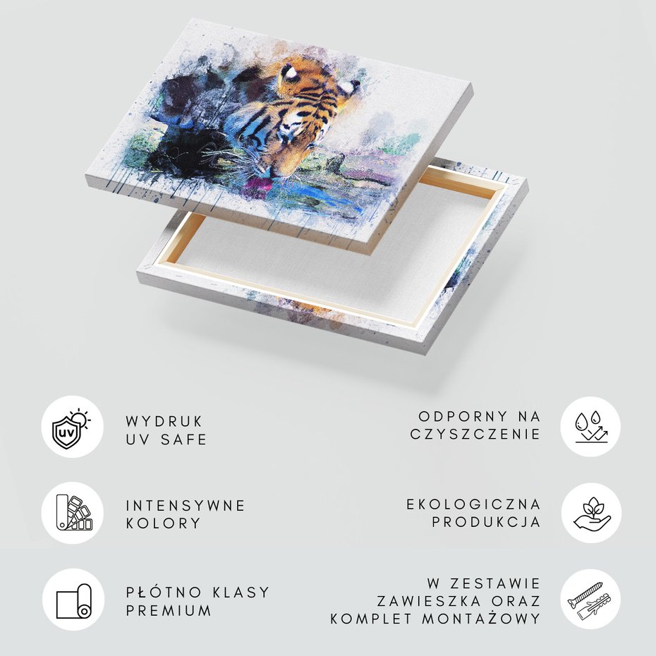 Obraz na płótnie - tygrys, woda, akwarela