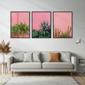 Zestaw obrazy w ramie, plakaty - rośliny, kaktusy, różowy - rama czarna