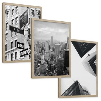 Zestaw obrazy w ramie, plakaty - miasto, architektura, budynki - rama drewno