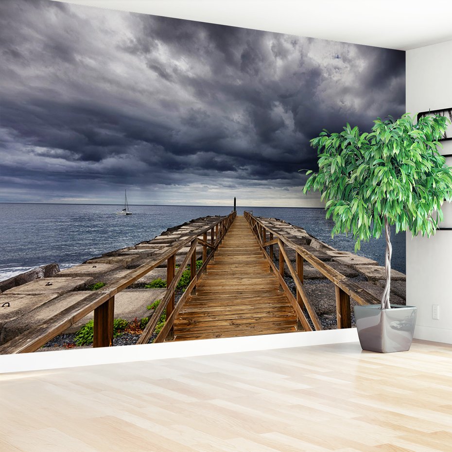 Fototapeta - morze, molo, chmury