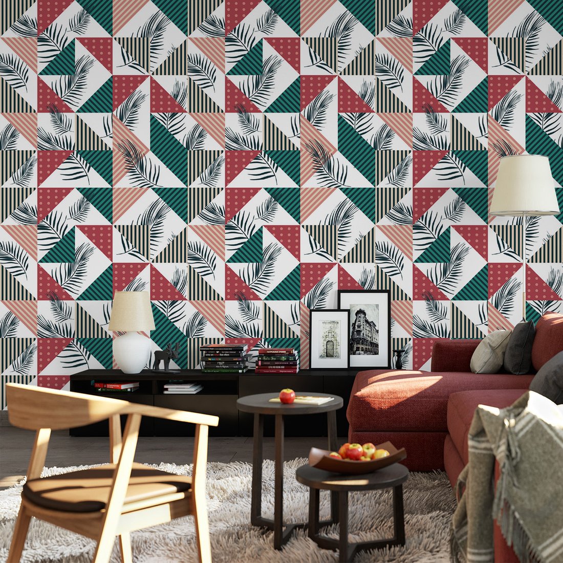 Tapeta - liście, trójkąty, geometria