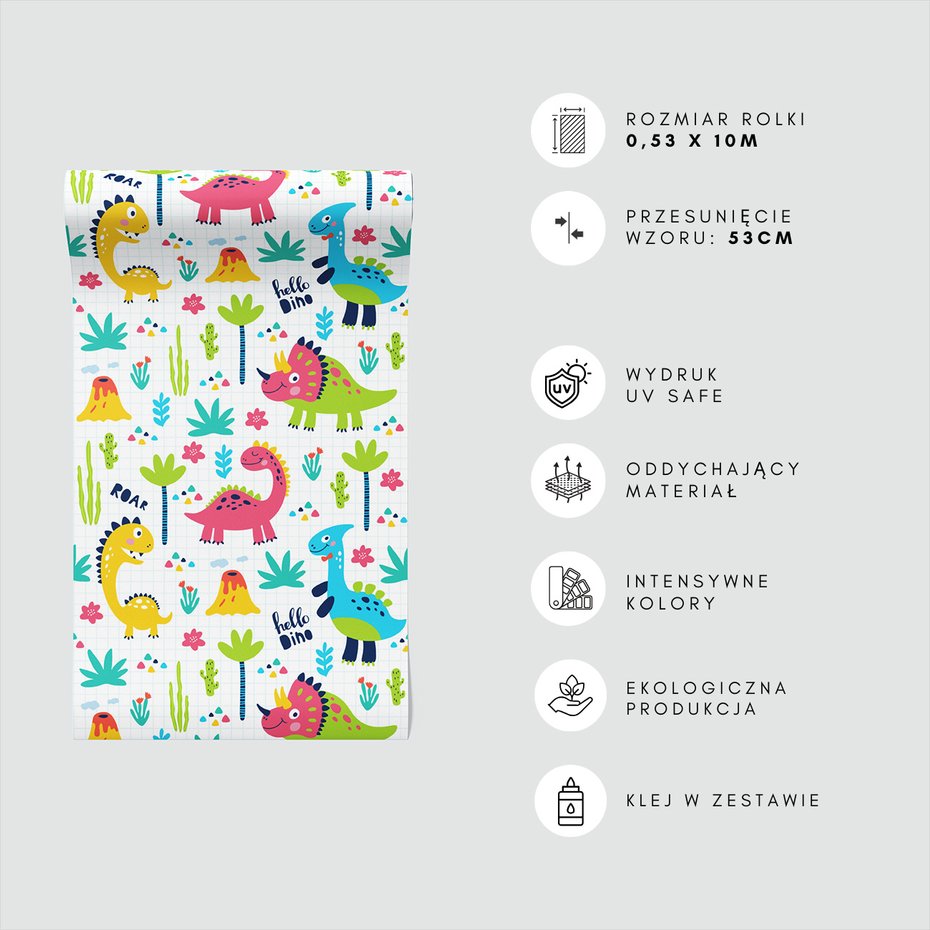 Tapeta - dziecięca, dinozaury, wulkan, rośliny