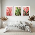 Zestaw obrazy w ramie, plakaty - liście, pastelowy, tropikalny - rama biała
