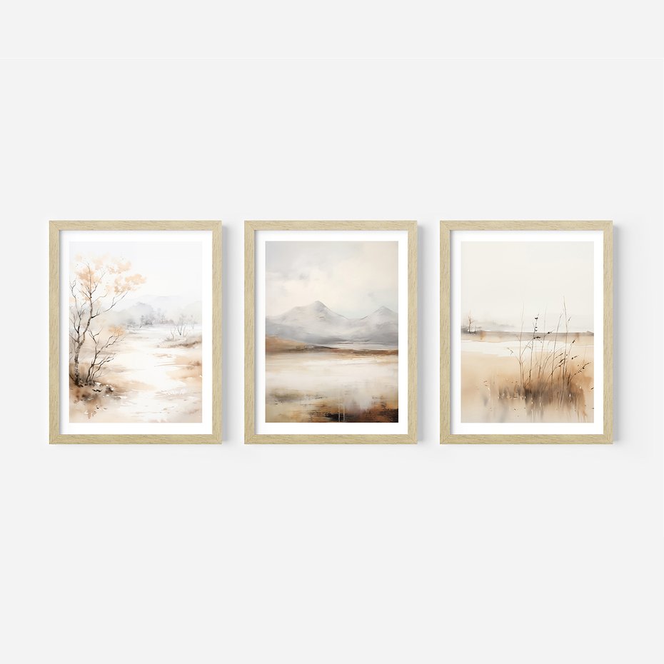 Zestaw obrazy w ramie, plakaty - krajobraz, abstrakcja, natura - rama drewno