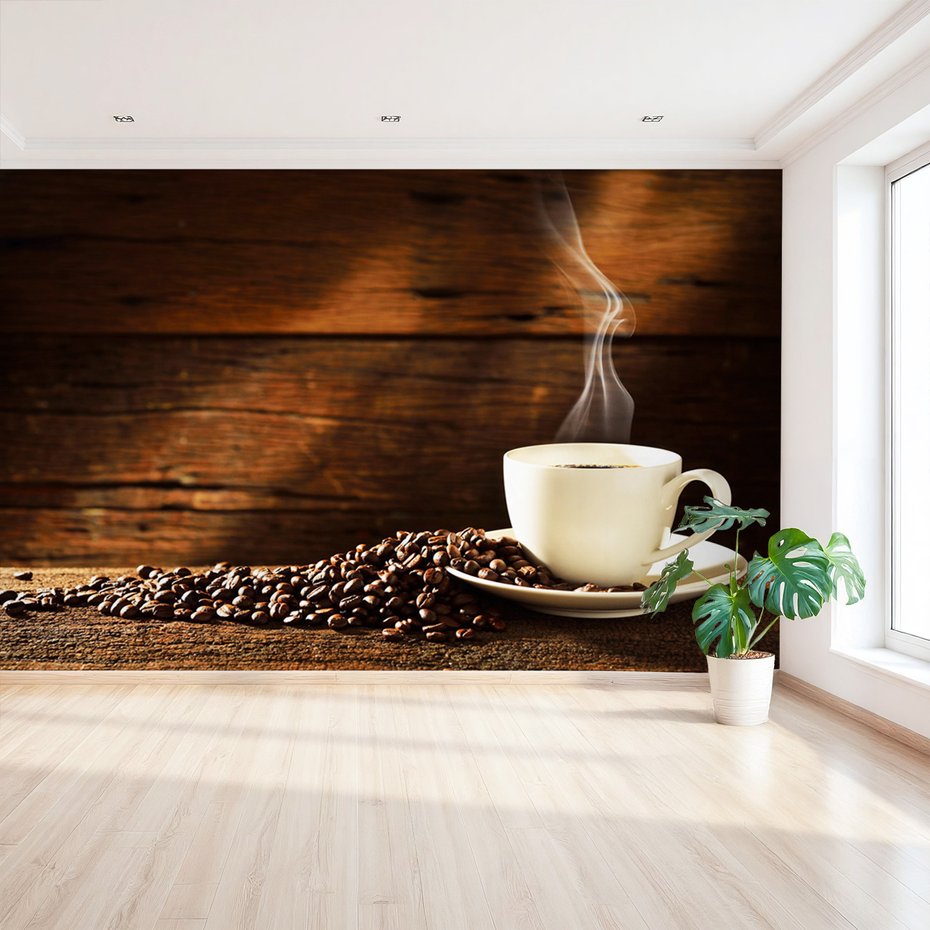 Fototapeta - kawa, ziarna, filiżanka