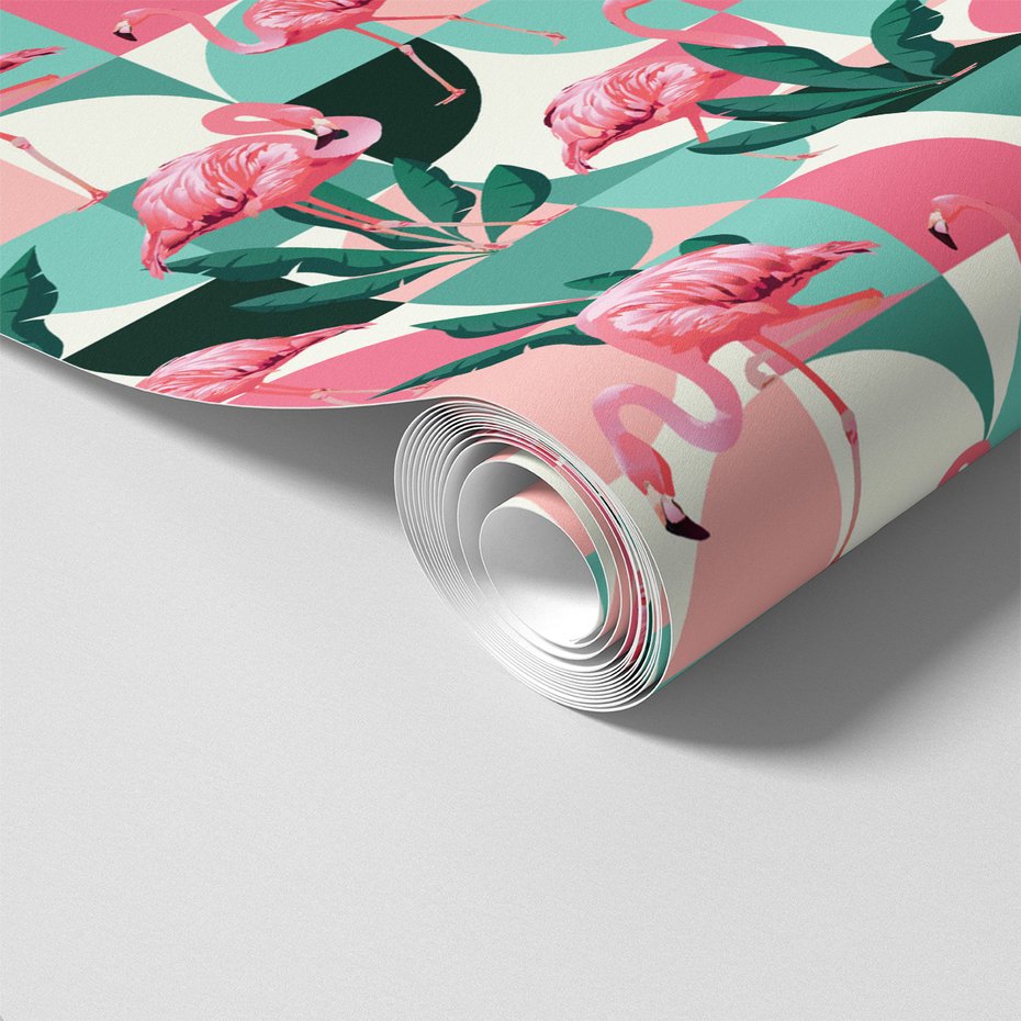 Tapeta - flamingi, liście, geometria