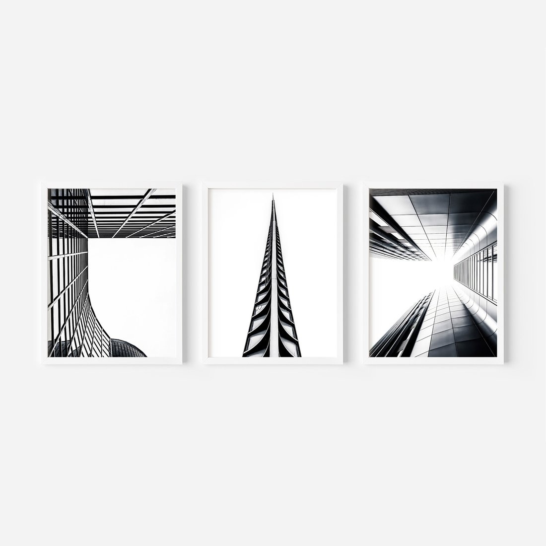 Zestaw obrazy w ramie, plakaty - architektura, budynki, miejski - rama biała