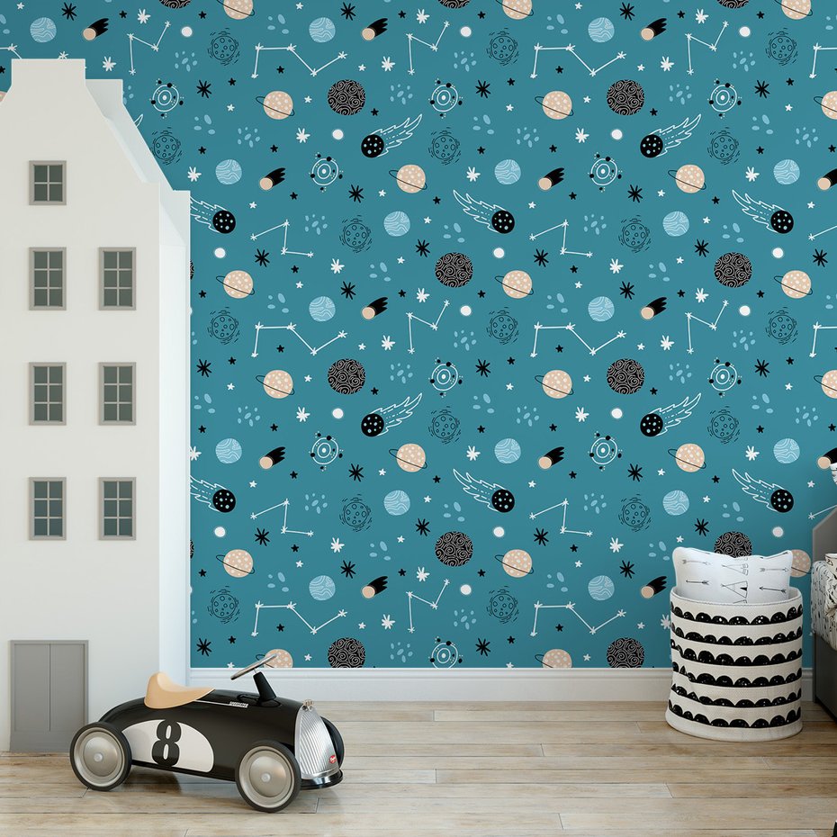 Tapeta - dziecięca, planety, gwiazdy, komety