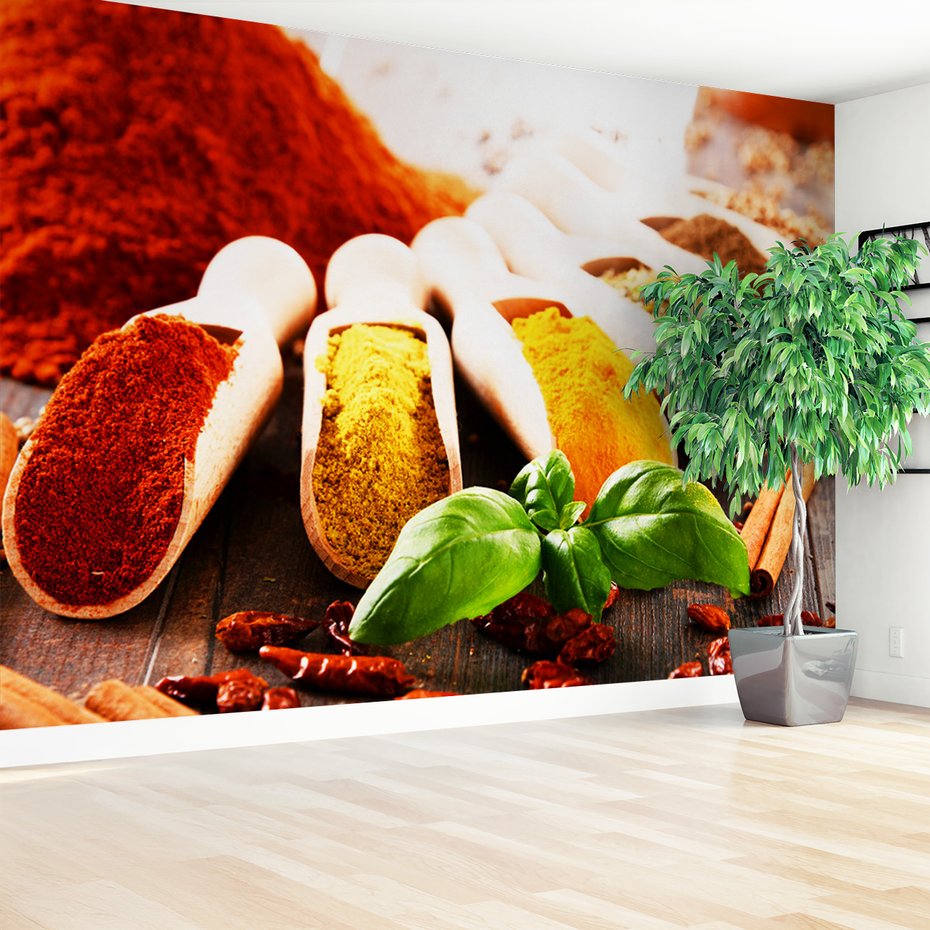 Fototapeta - przyprawy, zioła, drewno