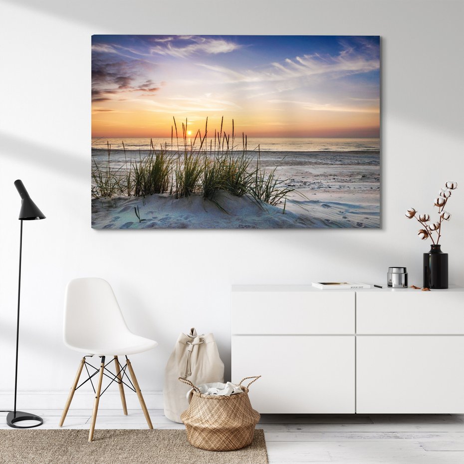 Obraz na płótnie - plaża, zachód słońca, morze