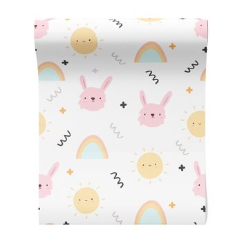 Tapeta - dziecięca, królik, słońce, tęcza