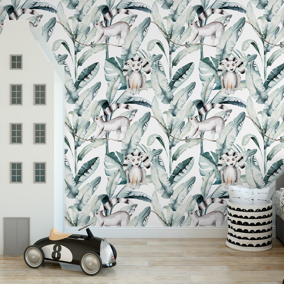 Tapeta - lemur, liście, gałąź