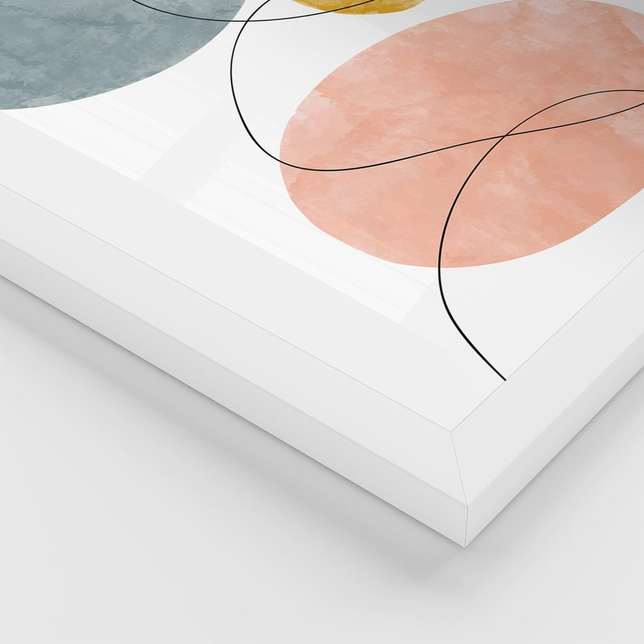 Zestaw obrazy w ramie, plakaty - abstrakcja,akwarele,linie - rama biała