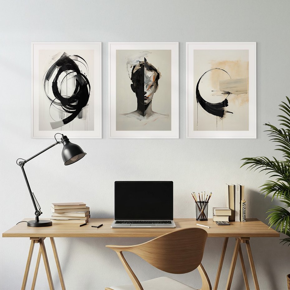 Zestaw obrazy w ramie, plakaty - abstrakcja,sztuka,nowoczesne - rama biała