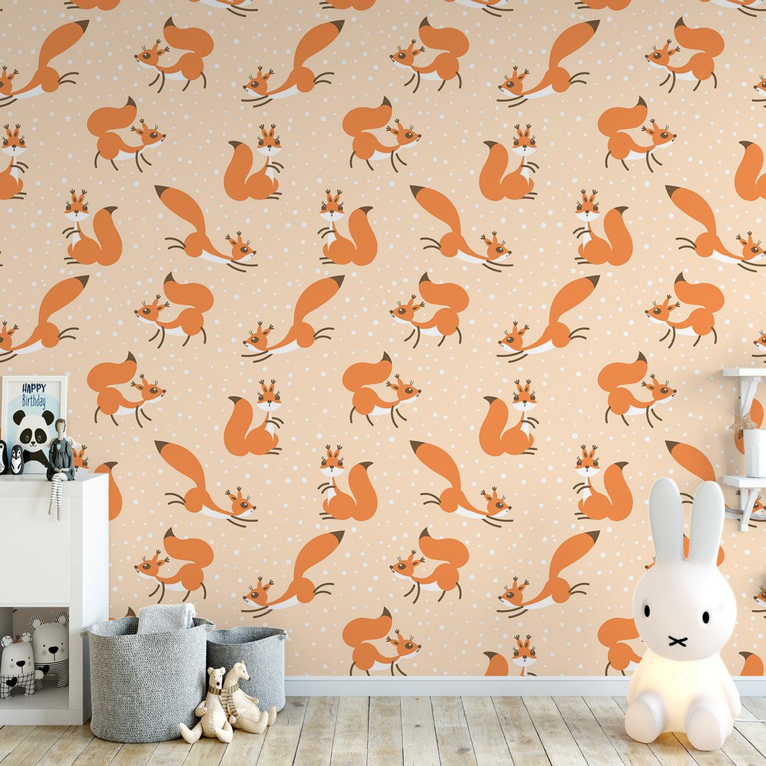 Tapeta - dziecięca, wiewiórka, ogon, kropki
