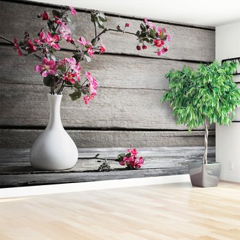 Fototapeta - kwiaty, wazon, drewno