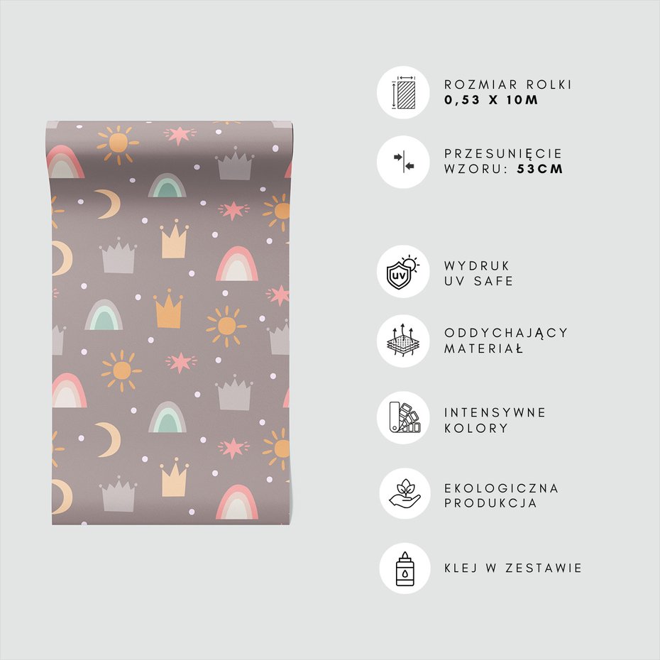 Tapeta - dziecięca, korona, słońce, tęcza